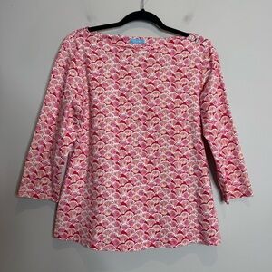 J McLaughlin Wavesong Tee Pink Geometric Large Preppy Catalina Cloth Boat Neck